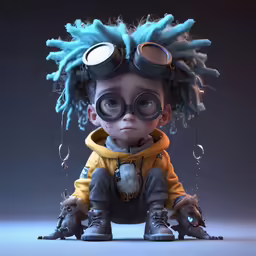a small child in a suit and boots sitting down