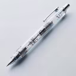 the pen is sitting in a clear plastic container