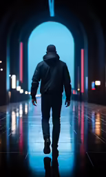 a man walking into an tunnel on his way to work