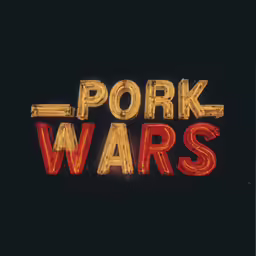 the words pork wars are lighted in red