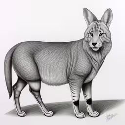 a cat that is standing in the dirt,pencil drawing of an animal with long, straight hair