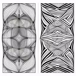 two black and white lines are seen in the same pattern,three different lines are shown in the form of a sculpture,two designs in black and white for a pattern,two large black and white panels with some lines,the design for art work, with two of them in black and white