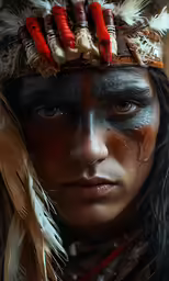 native american girl with feathers on her head