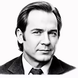 a portrait of a man in black suit and tie