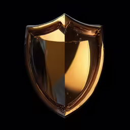 a gold metallic shield on a black background