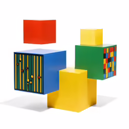 four colorful squares arranged on top of each other
