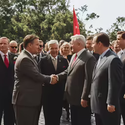 several business men are in suits and ties shaking hands
