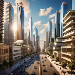 there are cars parked on the streets of this big city