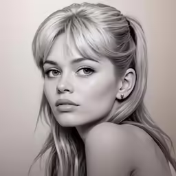 a drawing of a woman with long blond hair