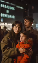 two people are holding their little girl on their lap