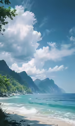 the clouds are over the water on the beach