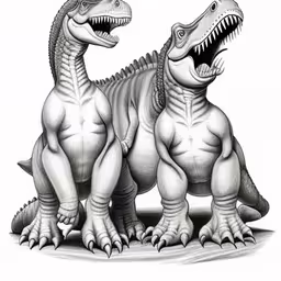 two dinosaurs one of which is showing teeth,two dinosaurs one has its mouth open