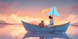 two people sitting in a small boat with sails,a couple in a sailboat on the water