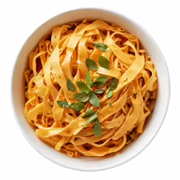 a bowl full of pasta with basil and sauce