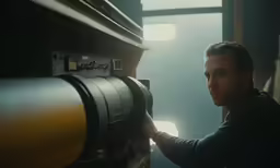 a man with his hand on the back of a camera