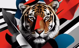 a tiger painted on an abstract background
