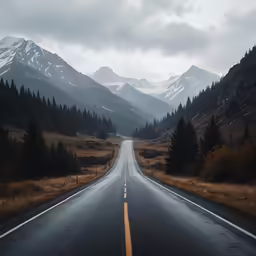 the straight highway has two yellow stripe in the middle