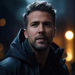 a man with a goatee looking into the distance