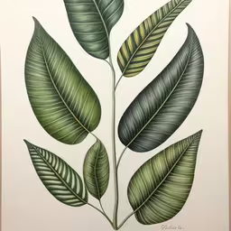 a painting with green leaves on it,a green leaf is in front of a white background