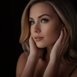 a woman is wearing blue eyes and a beautiful blonde