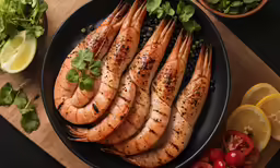 fresh shrimp in a skillet with ingredients