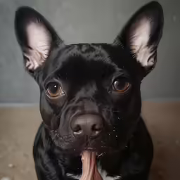 the dog is panting while sticking his tongue out