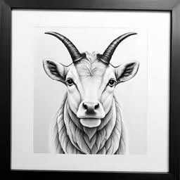 an animal drawing of a cow with large horns