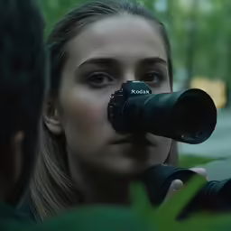 girl holding camera up to face to take photo