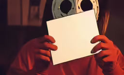 a girl with a paper covering her face