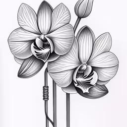 flowers with their stems crossed by the stem and flowers,a drawing of two flowers in grey and white