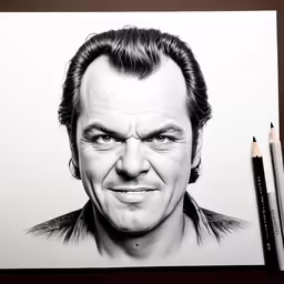 a drawing of a man with a smirk and big eyes
