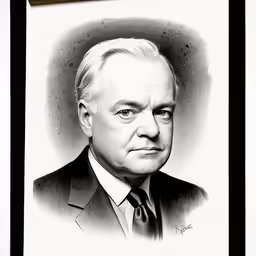 an ink drawing of president john j bush is shown