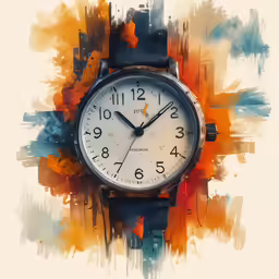 a watch in front of an artistic backdrop