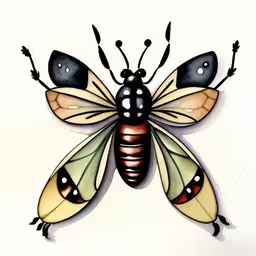 a painted insect with many details on it,a painted bee on a white background