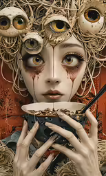 a woman with some weird looking hands on her face