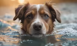 a close up of a dog in the water