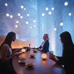 two woman sharing tea at a restaurant table