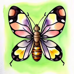 watercolor drawing of a colorful butterfly in flight,a painting of a butterfly painted with watercolics