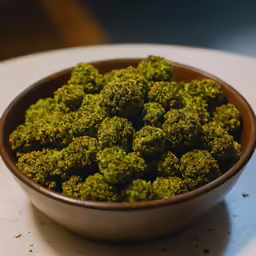 a small bowl filled with green pieces of broccoli