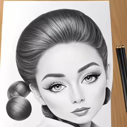 a pencil drawing of a woman with big eyes