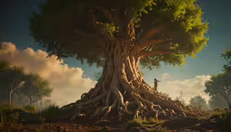 the tree is a unique part of its environment,a huge tree with very many branches on the top