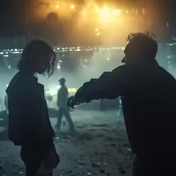 a man and woman are standing in the rain