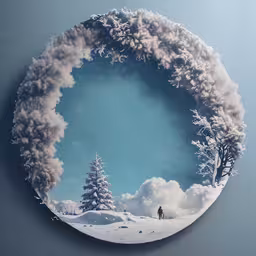 this is a digital image of people on the snow and trees,some snow and trees are in the sky