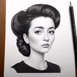 pencil drawing of a lady with an oval eye