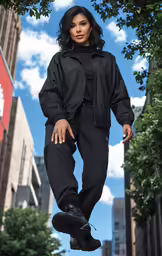 a black woman in a hooded jacket is standing outdoors