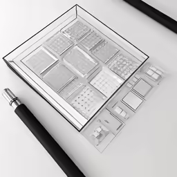 an architectural diagram on top of a table with a black pencil