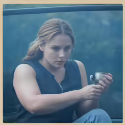 a young woman is holding her hand to her face