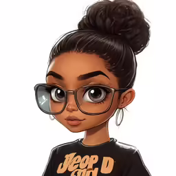 the cartoon avatar of a black girl with big eye glasses