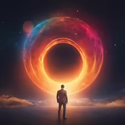 a man stands at an end of a large object
