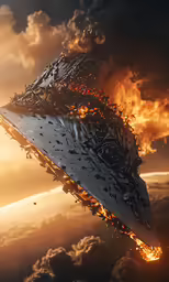 an artistic photograph of a giant ship on fire